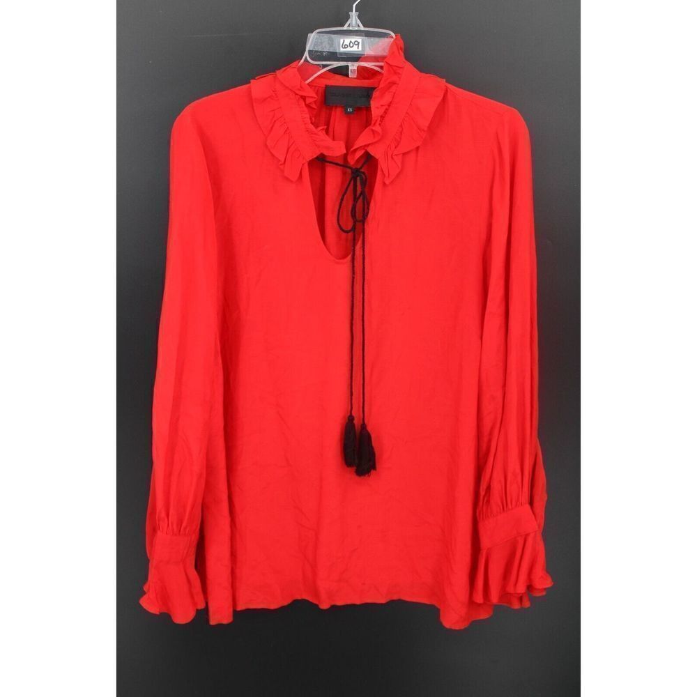 BLAQUE LABEL RED RUFFLE COLAR CUFFS SIZE XS LS BLOUSE